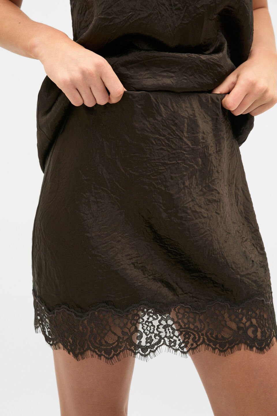 Lace Trim Mini Skirt  Coffee Bean
