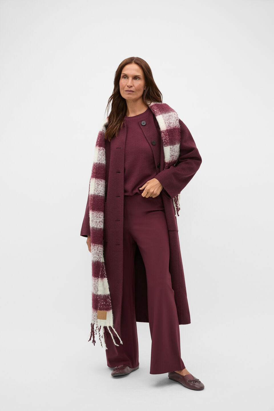 Textured Long Sleeve Relaxed Top  Plum Red