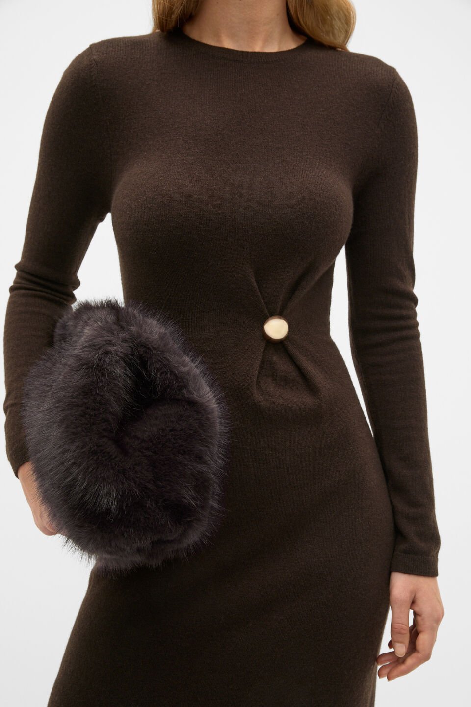 Clasp Detail Knit Dress  Coffee Bean