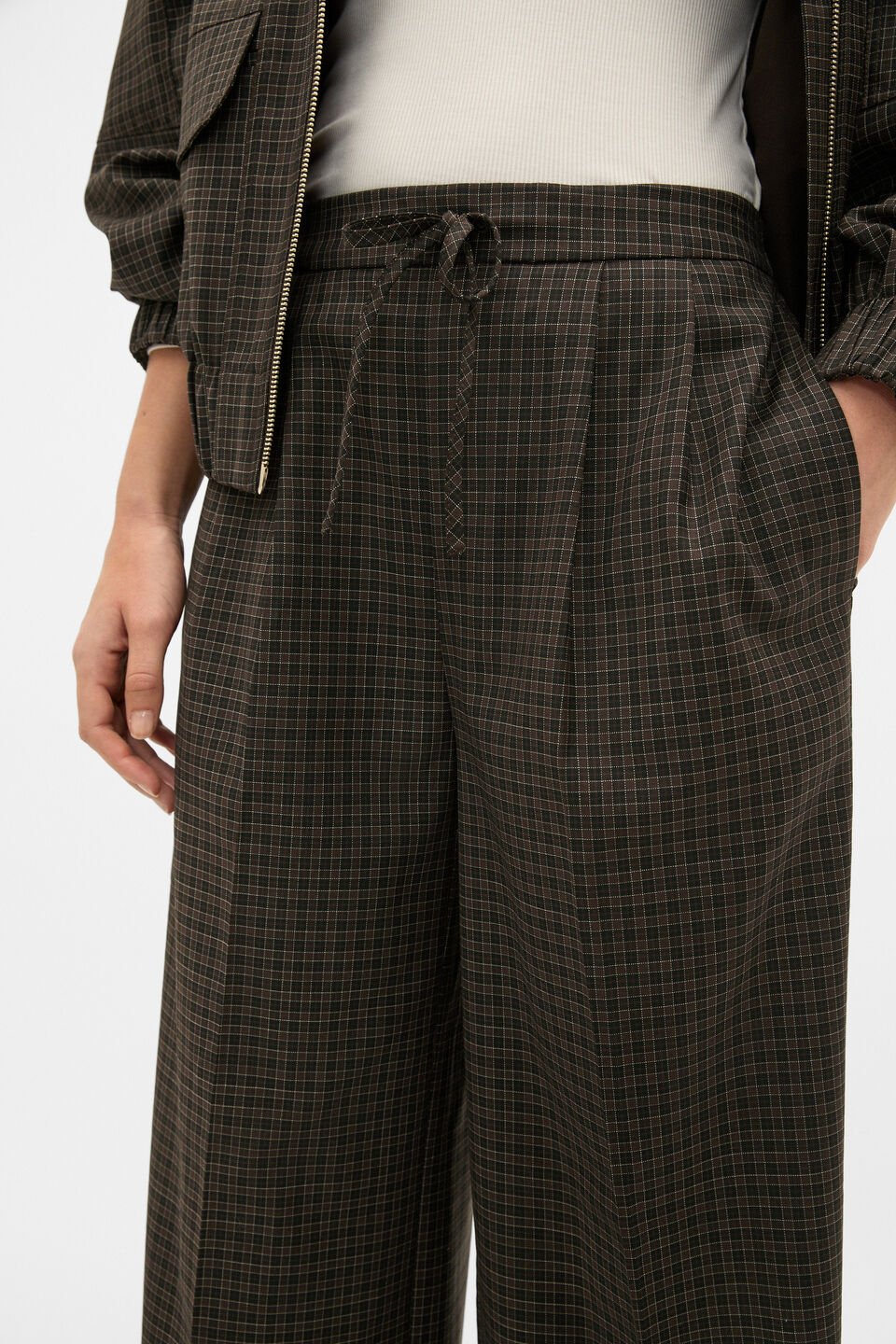 Check Elasticated Pant  Coffee Bean Check