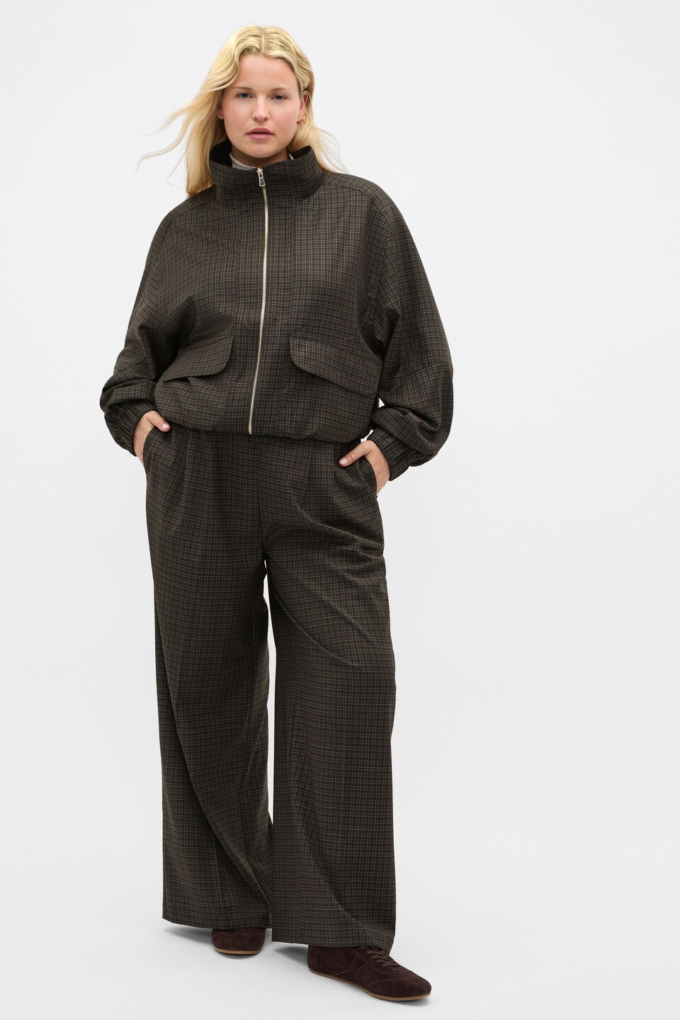 Check Elasticated Pant  Coffee Bean Check