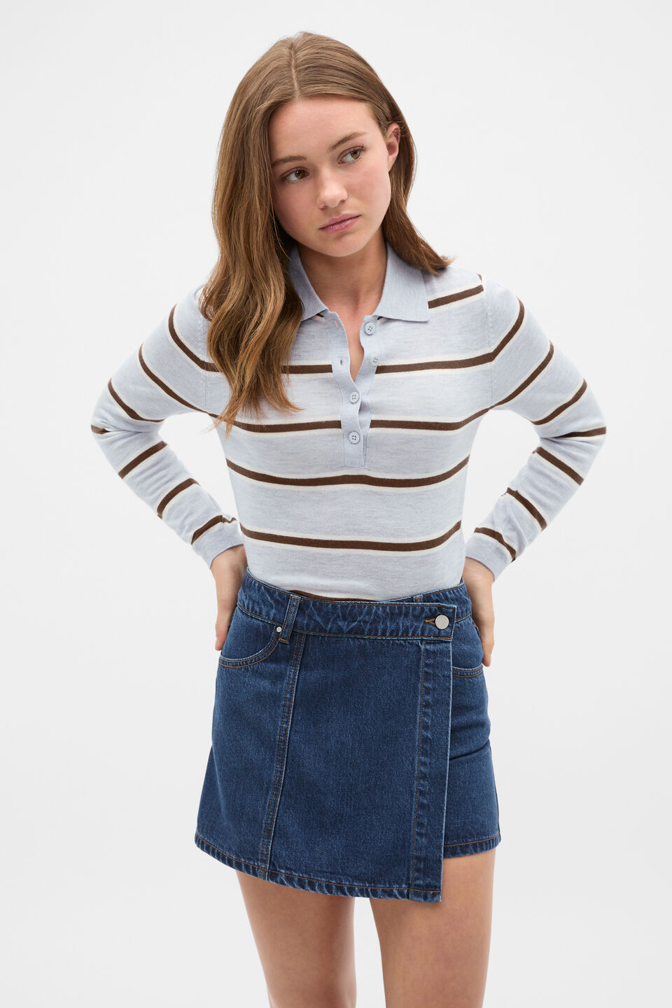 Panelled Denim Skort  Ink Wash