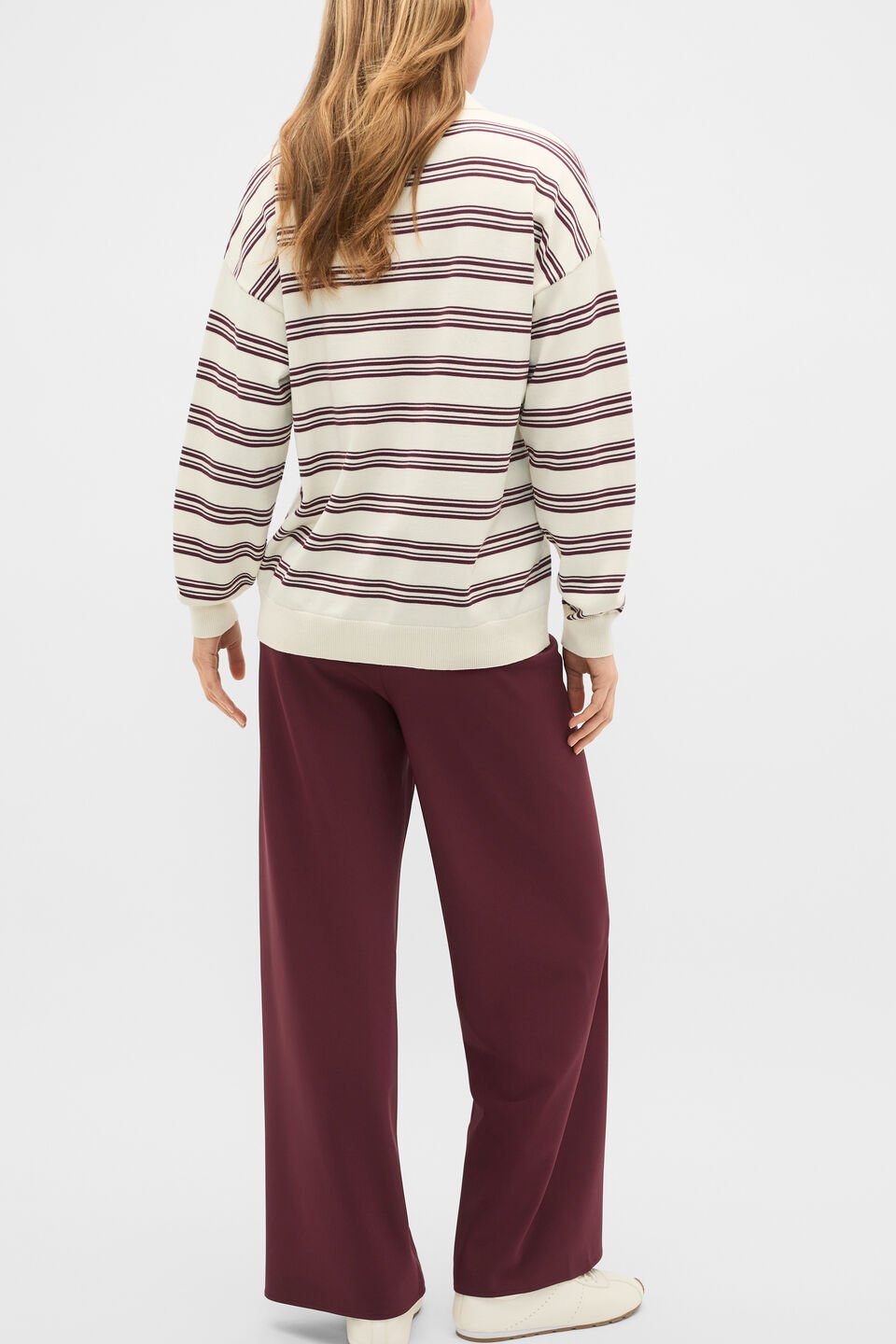 Variegated Stripe Polo Knit  Plum Red Stripe