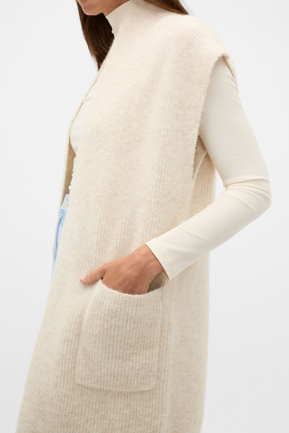 Rib Knit Mid Length Poncho  Mist