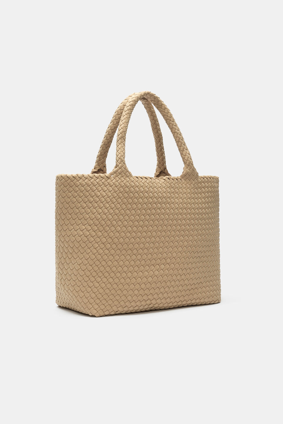 Woven Textured East West Tote  Sandstone
