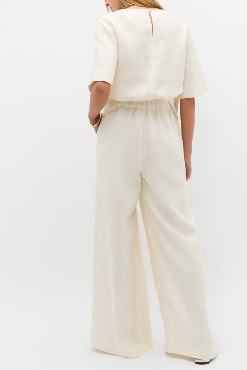 Linen Gathered Palazzo Pant  Buttercream