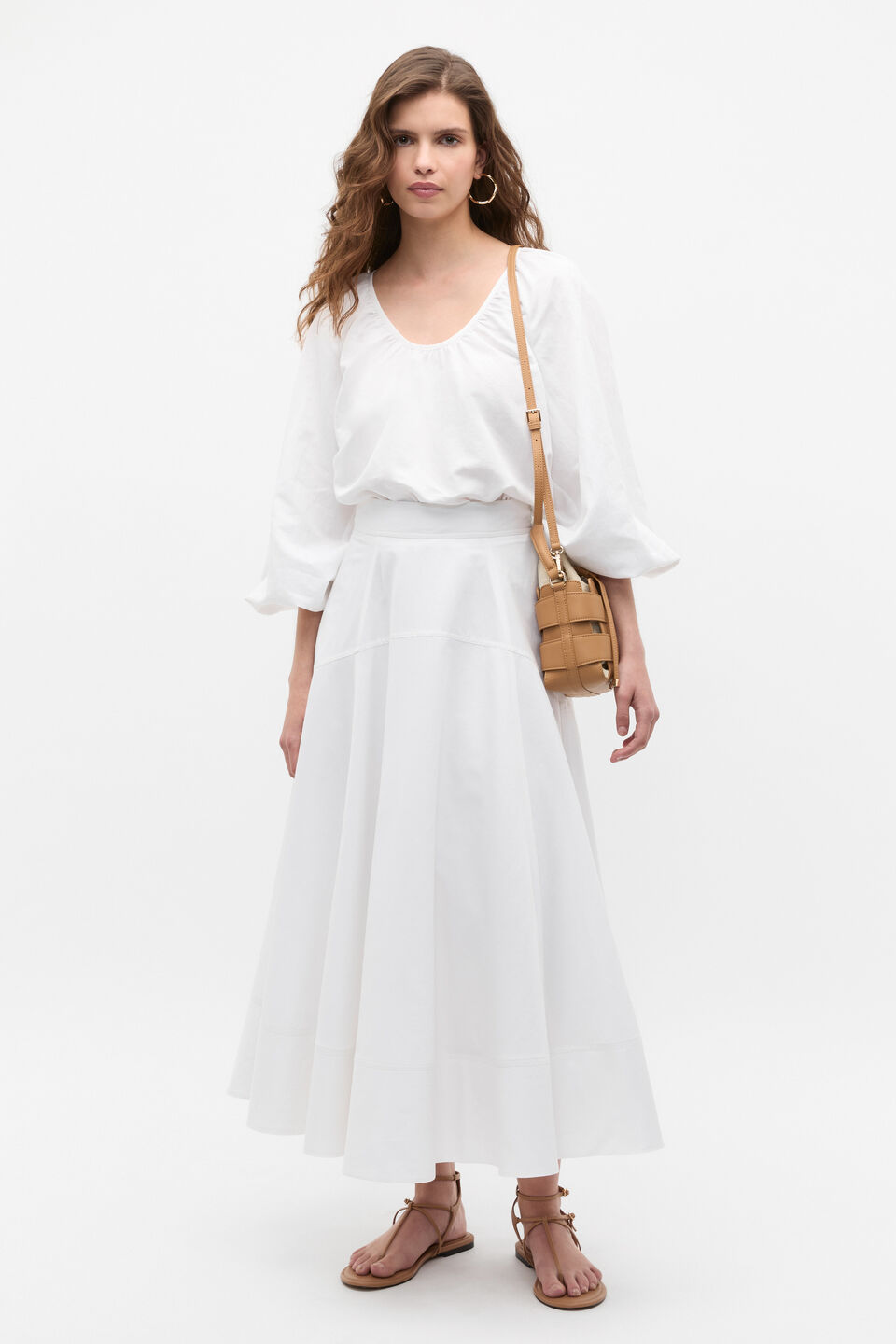 Scoop Neck Blouson Sleeve Top  Whisper White