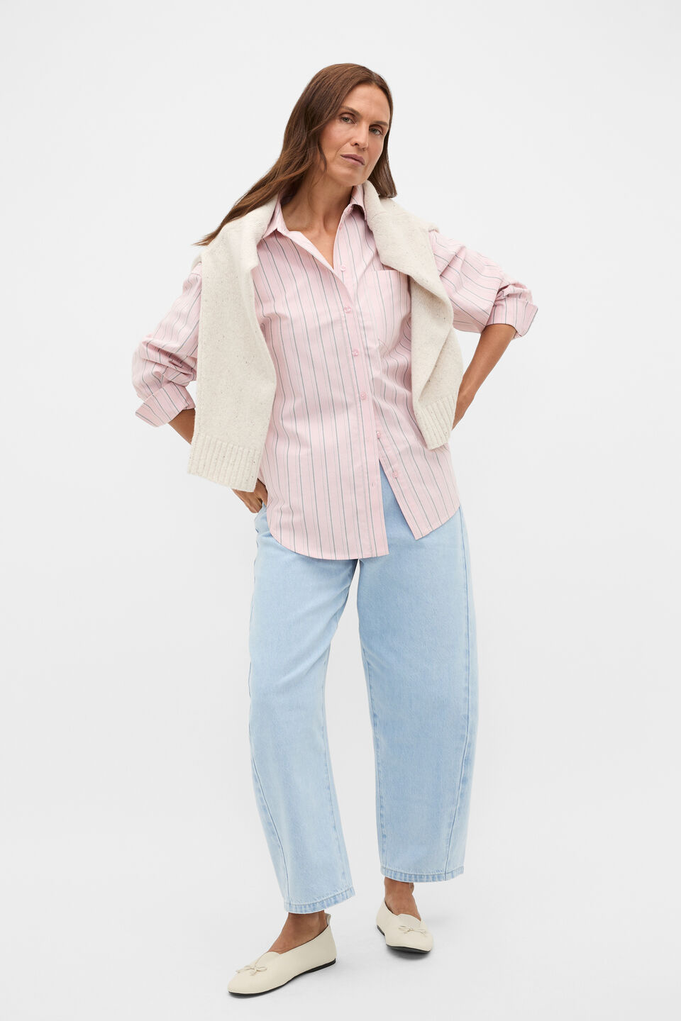 Cotton Relaxed Shirt  Pale Blossom Stripe