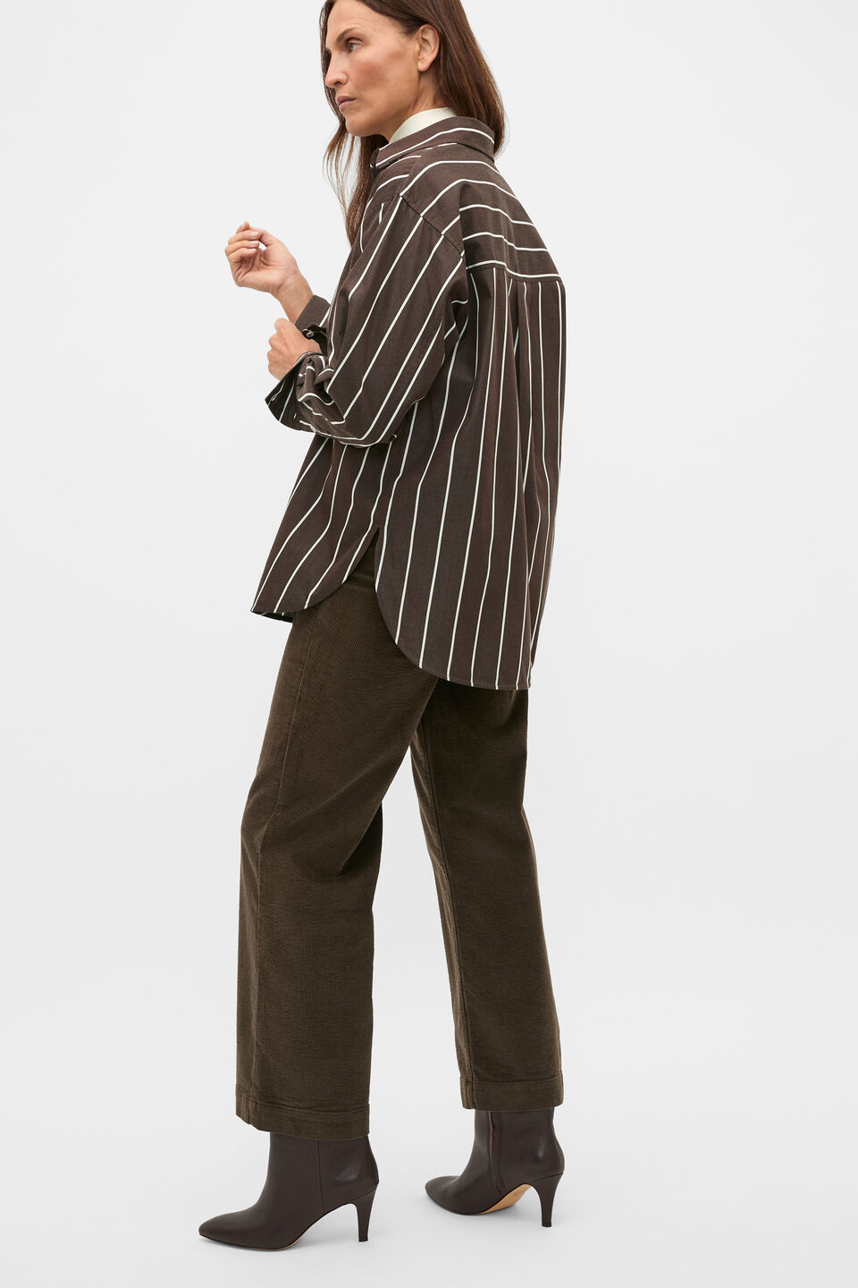 Stripe Cotton Oversized Shirt  Coffee Bean Stripe