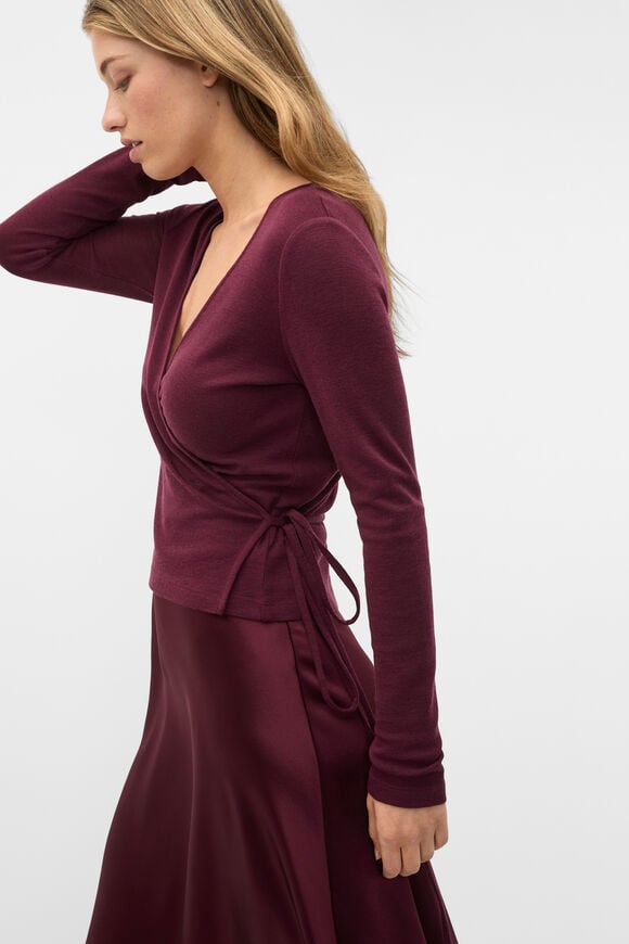 Australian Merino Wrap Top  Plum Red  hi-res