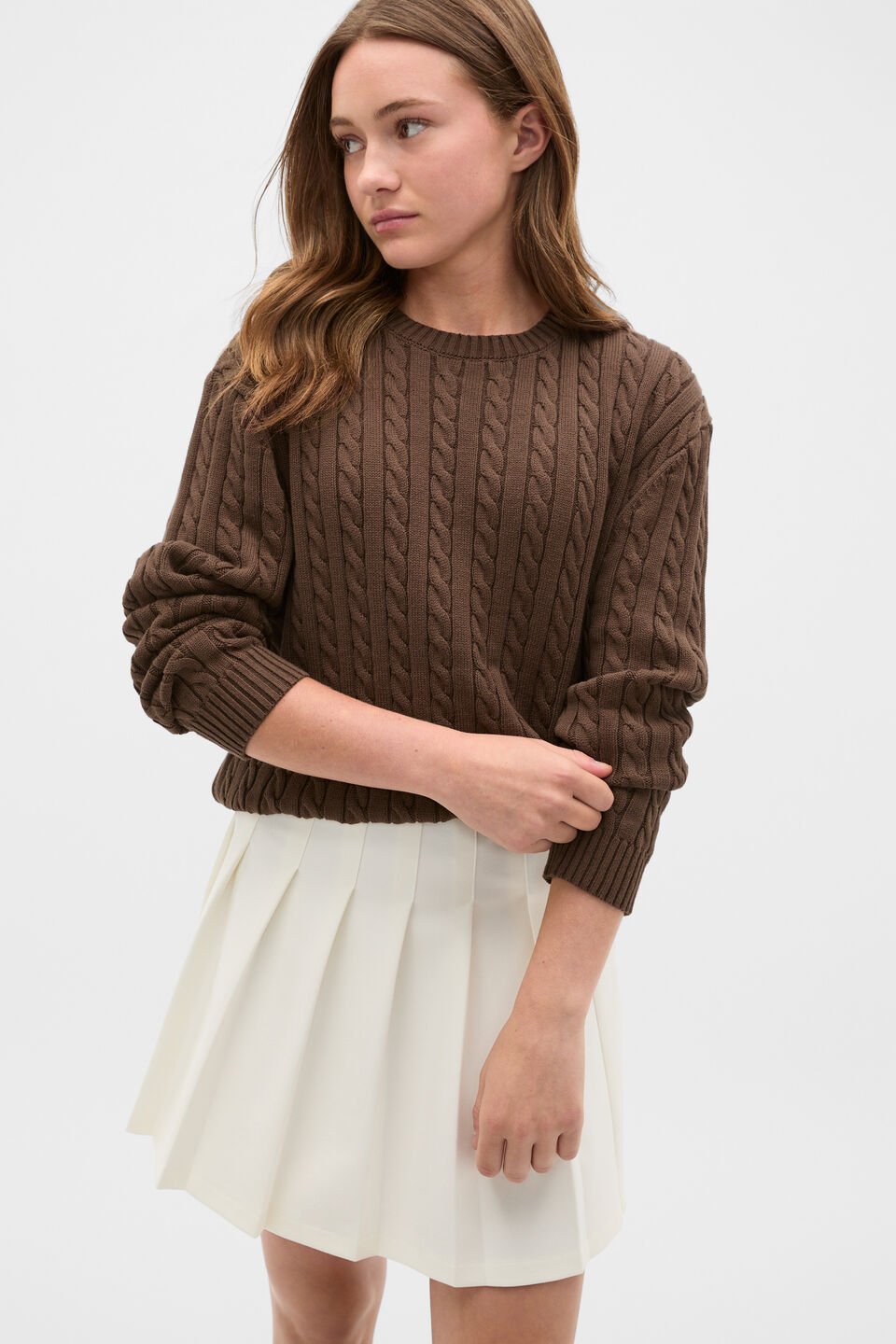 Relaxed Cable Knit Sweater  Chocolate