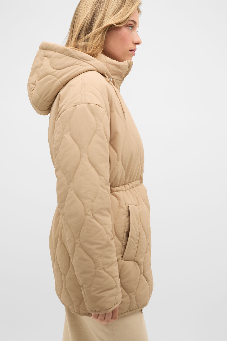 Quilted Drawcord Jacket  Sandstone