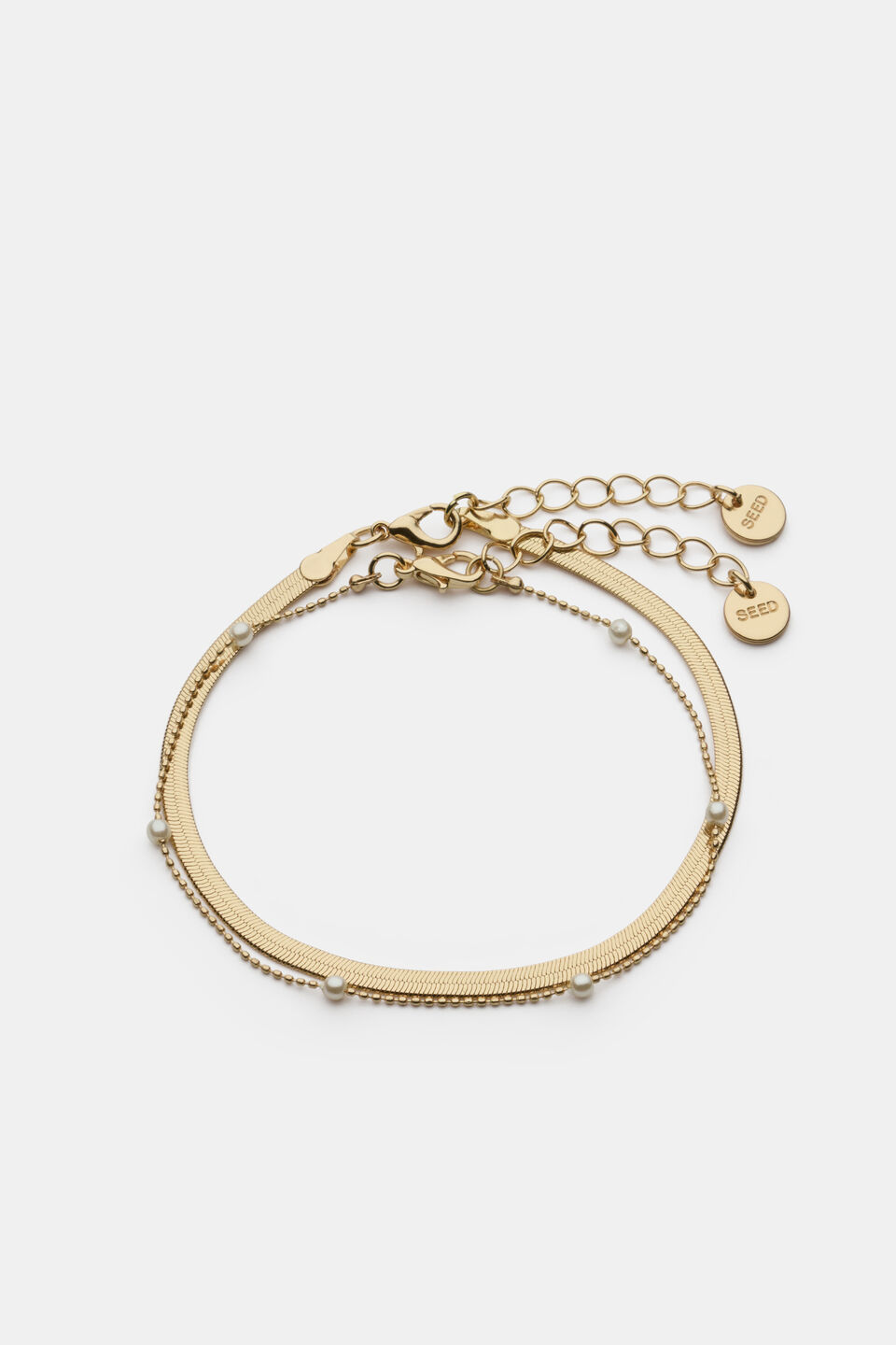 Delicate Station Pearl Bracelet Set  Gold