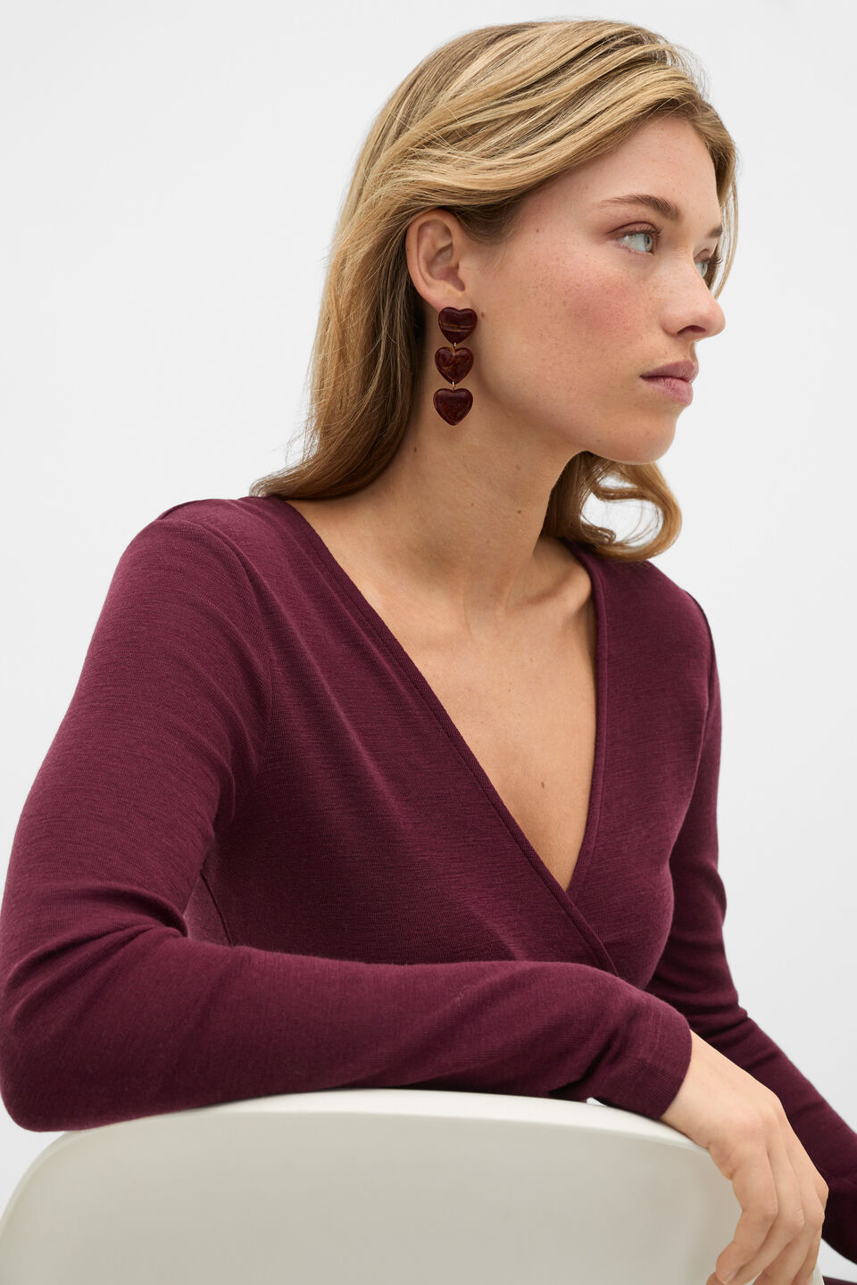 Resin Heart Trio Earring  Plum Red