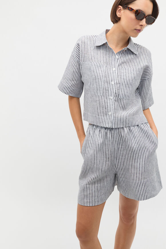 Linen Stripe Boxy Shirt  Twilight Blue Stripe  hi-res