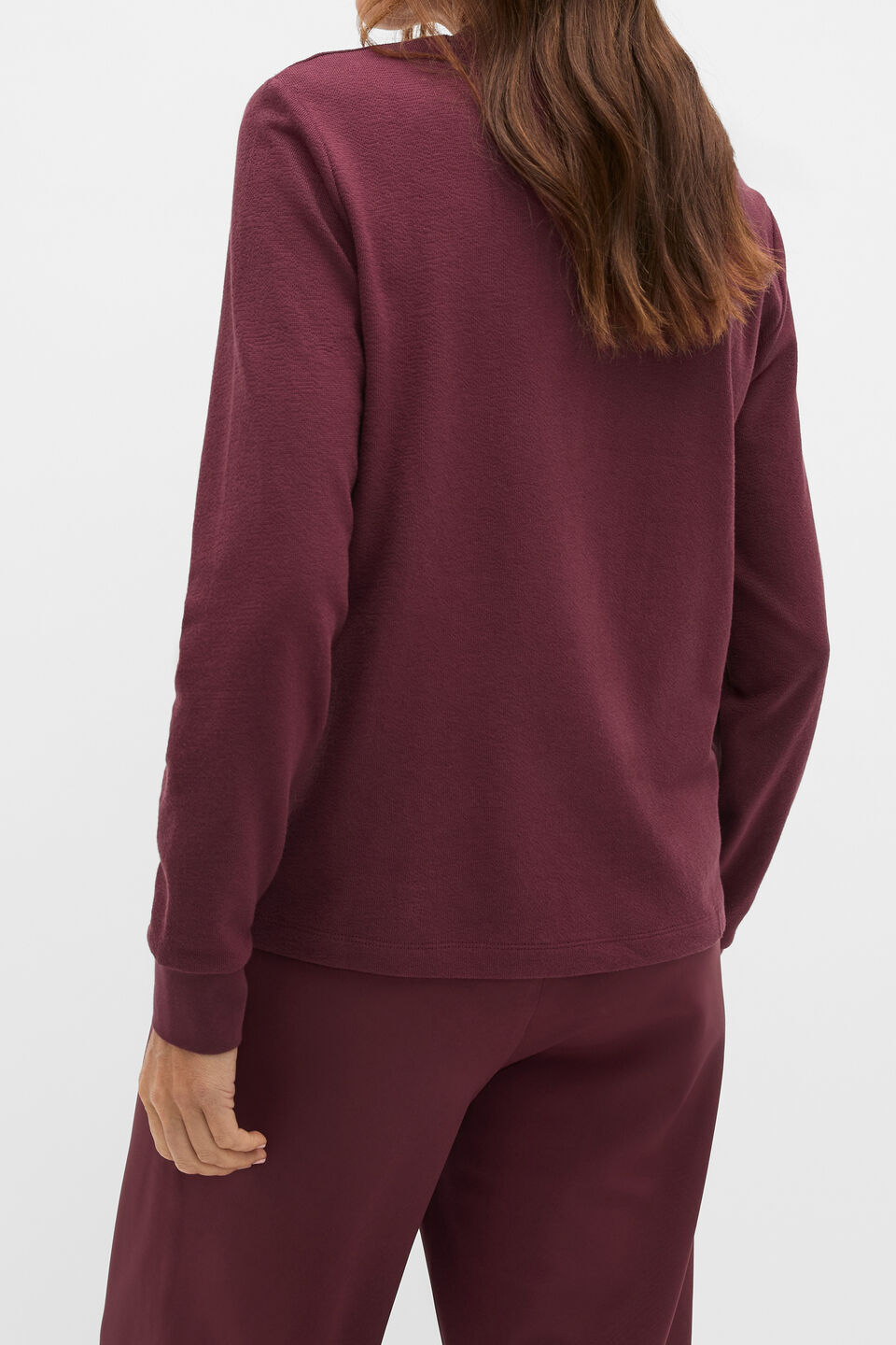 Textured Long Sleeve Relaxed Top  Plum Red