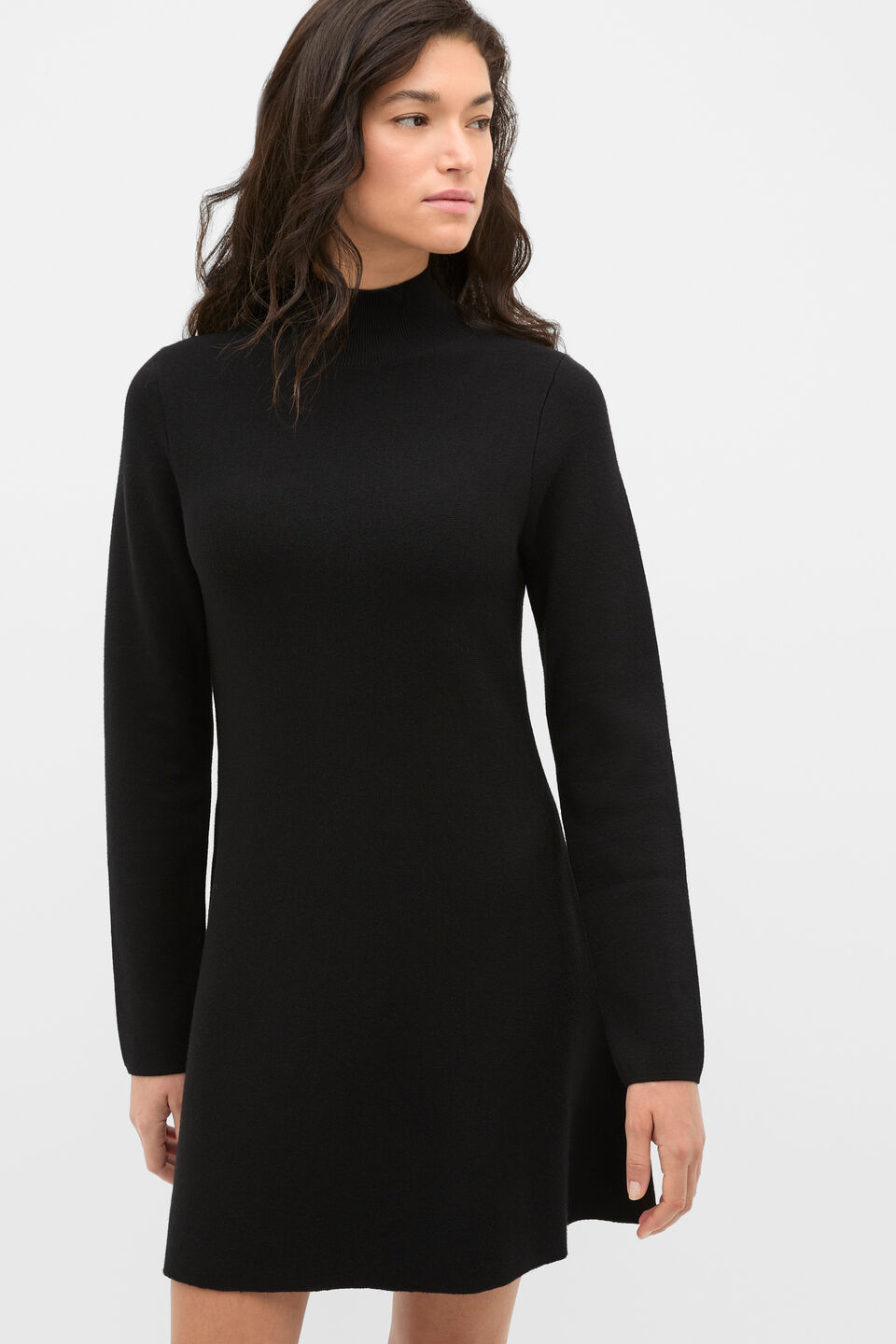 Fluted Knit Mini Dress  Black