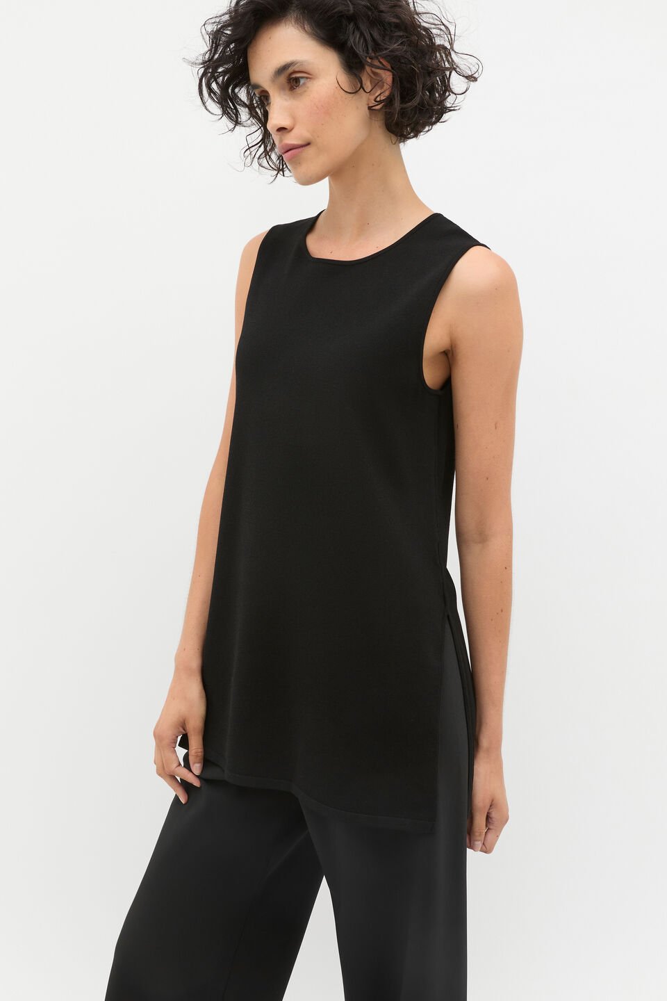 Compact Crepe Knit Tunic  Black