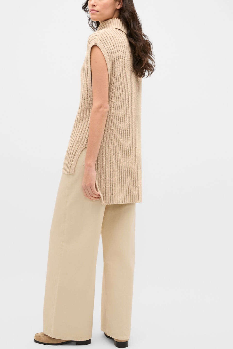 Collar Knit Poncho  Sandstone Marle