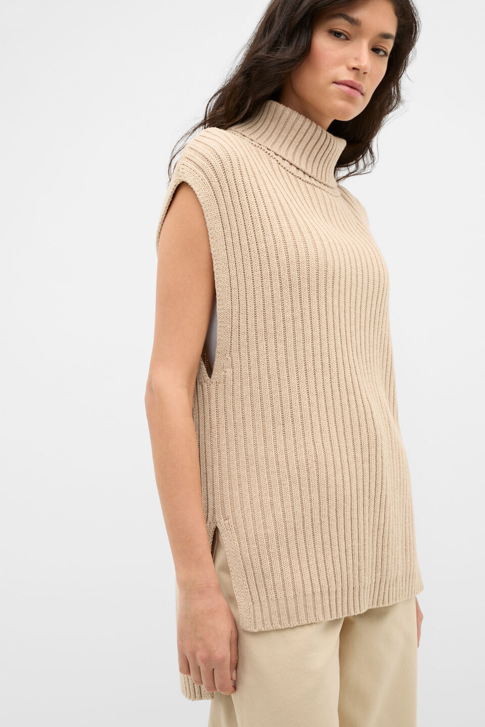 Collar Knit Poncho  Sandstone Marle