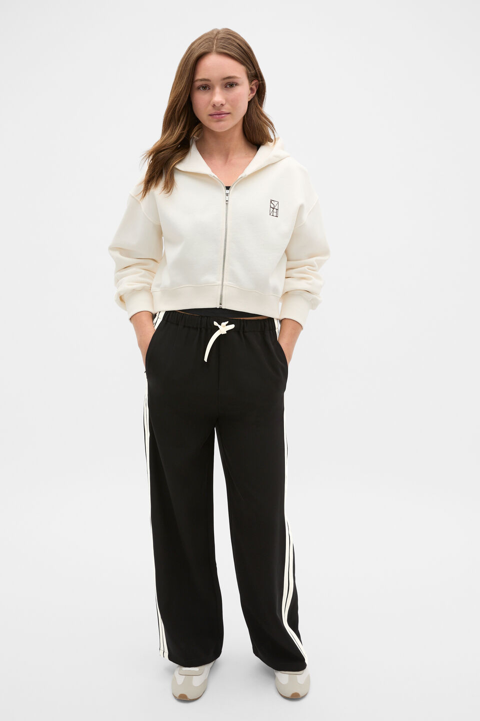 Logo Cropped Zip Hoodie  Classic Cream