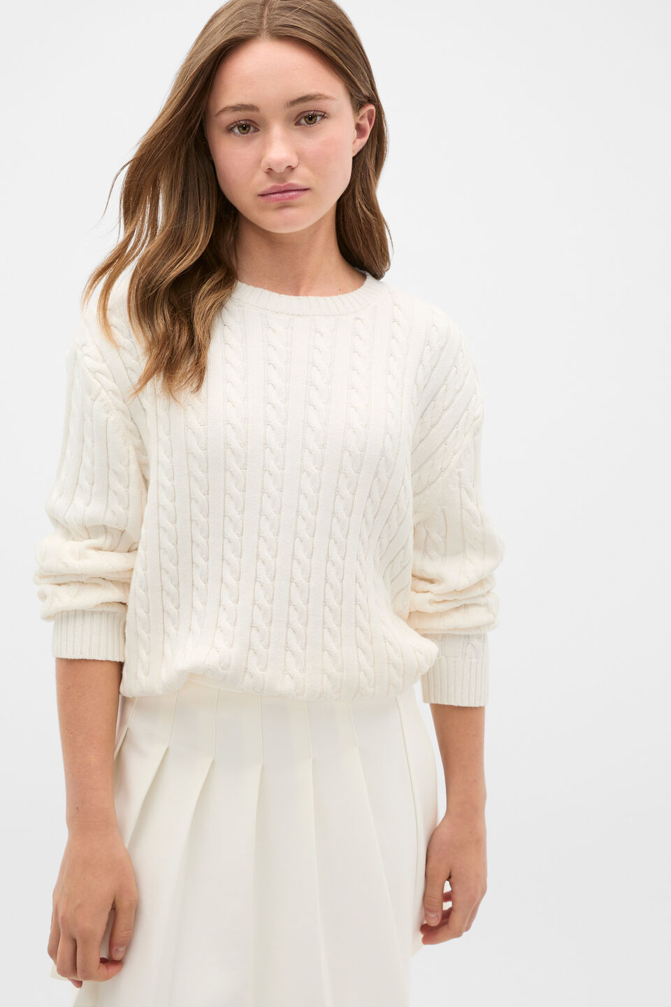 Relaxed Cable Knit Sweater  Classic Cream