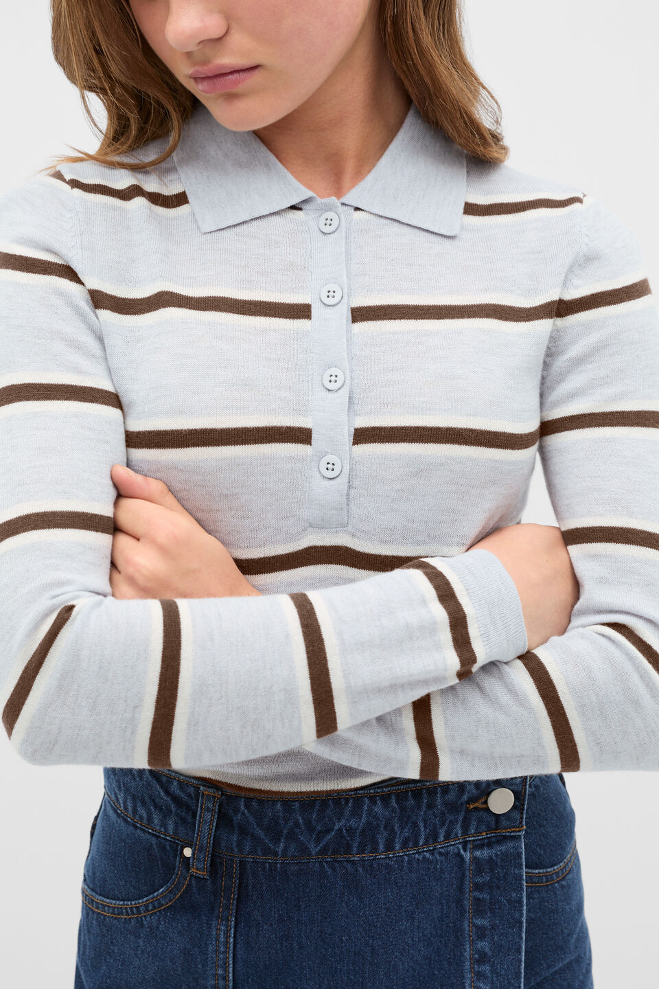 Polo Collar Knit Sweater  Cloud Grey Marle