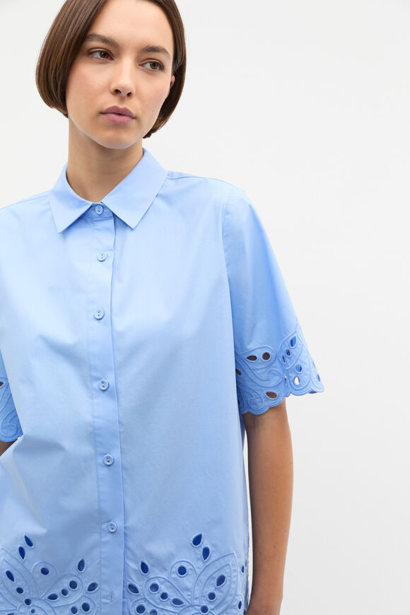 Poplin Broderie Shirt  Cornflower Blue  hi-res
