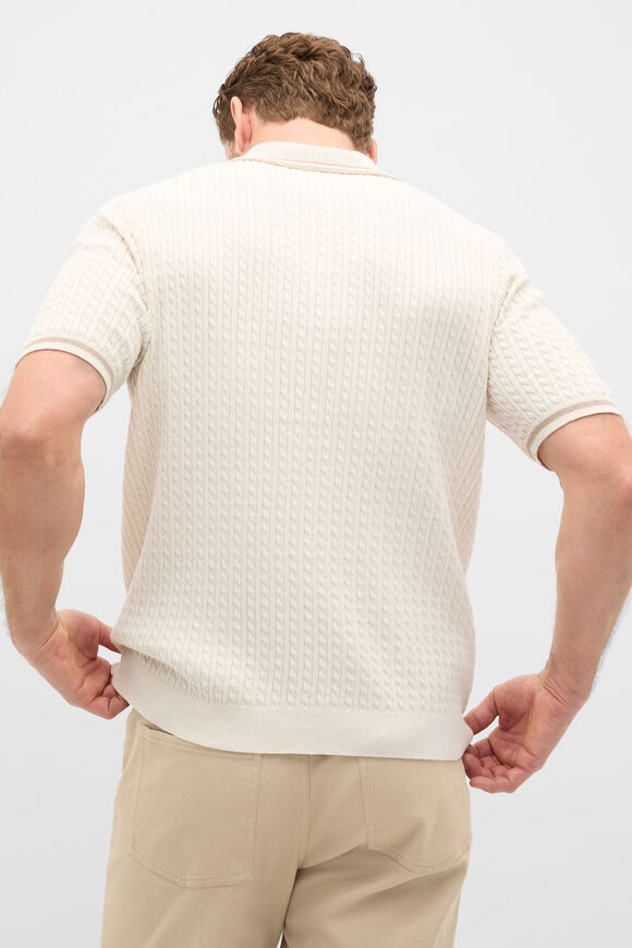 Zipped Cable Knit Polo  Pebble  hi-res
