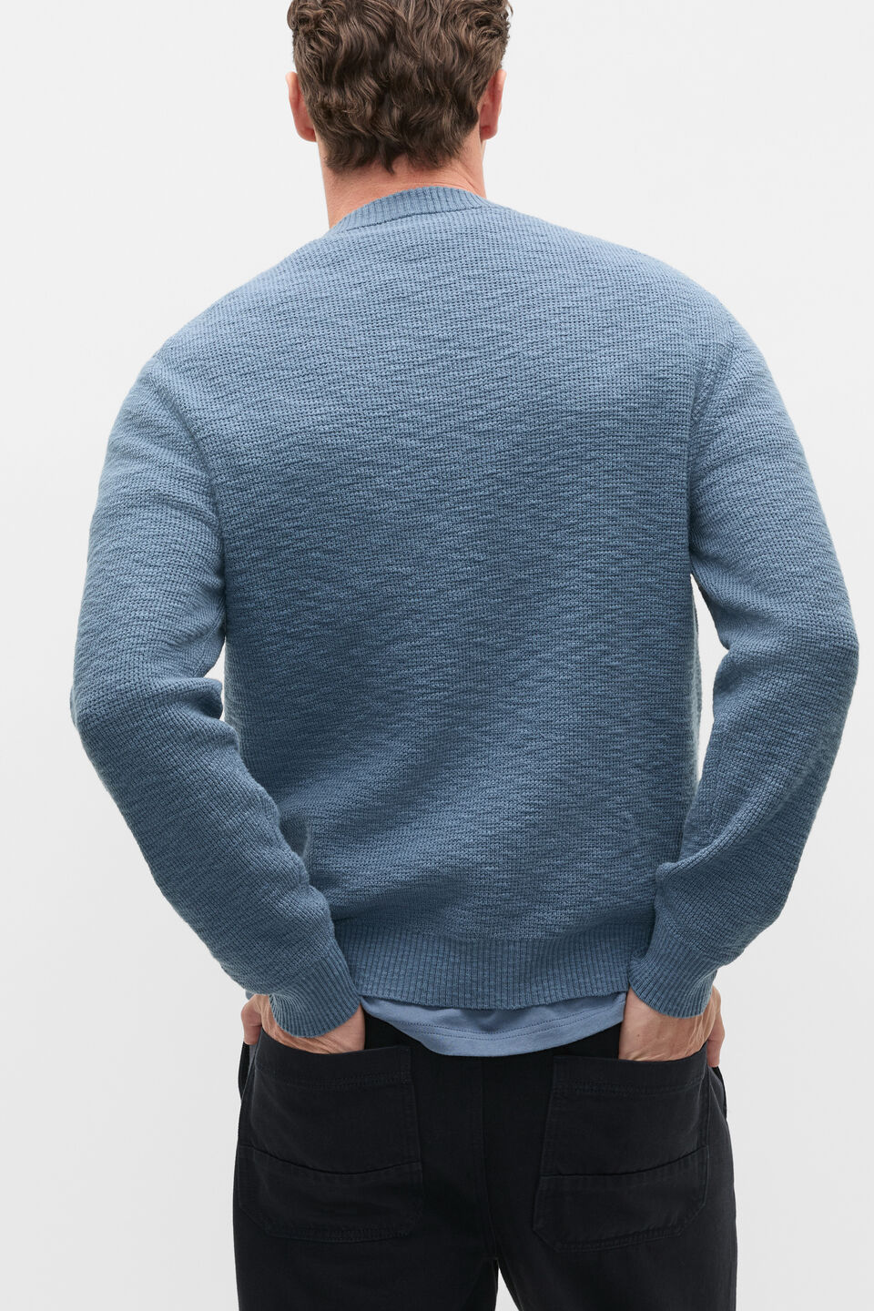Slub Yarn Crew Neck Knit  Storm Blue