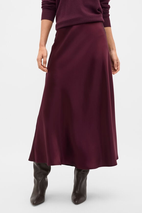 Satin Midi Skirt  Plum Red  hi-res