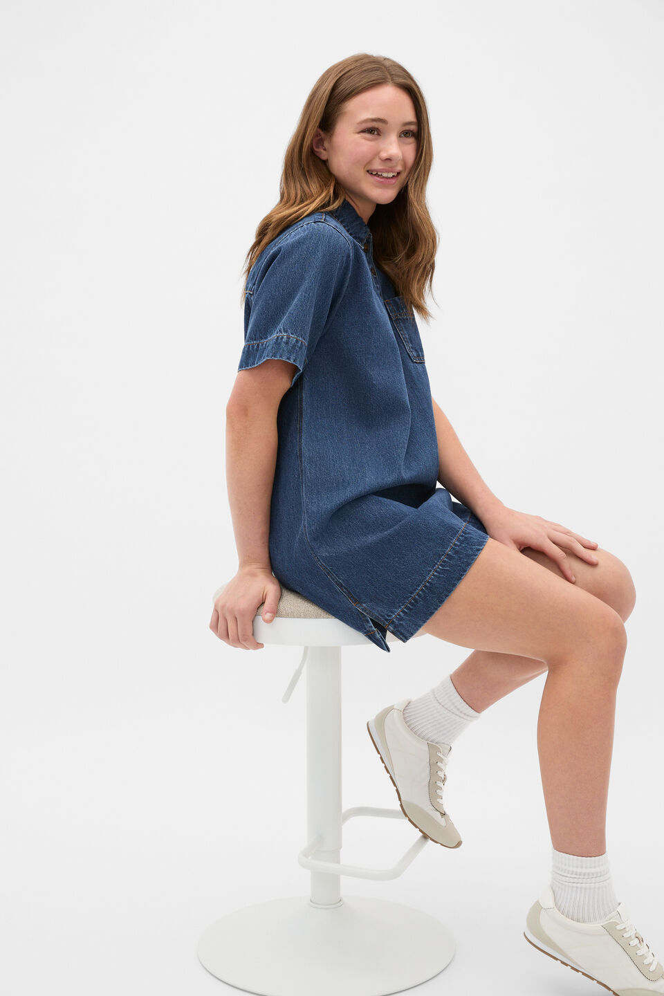 Collar Denim Dress  Ink Wash