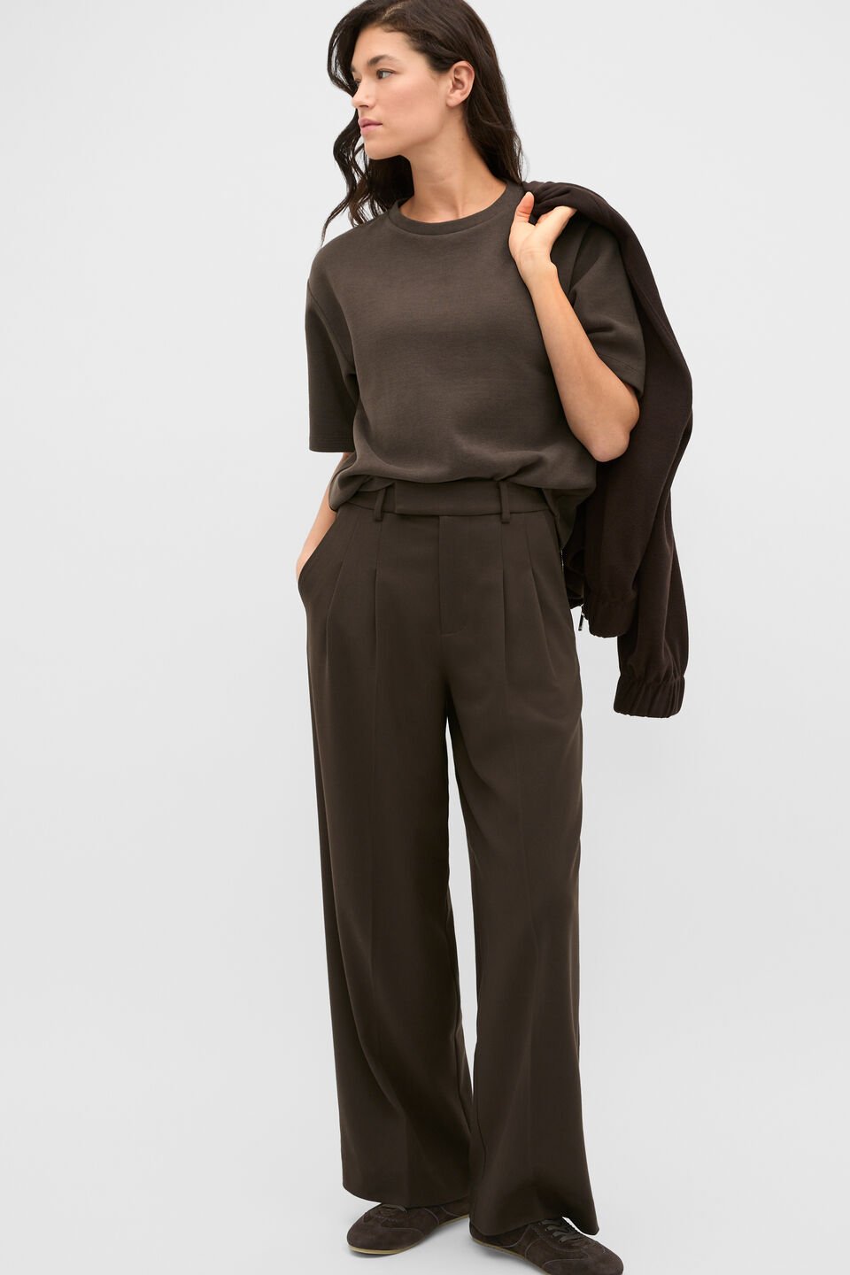 Brushed Boxy Crew Neck Tee  Coffee Bean