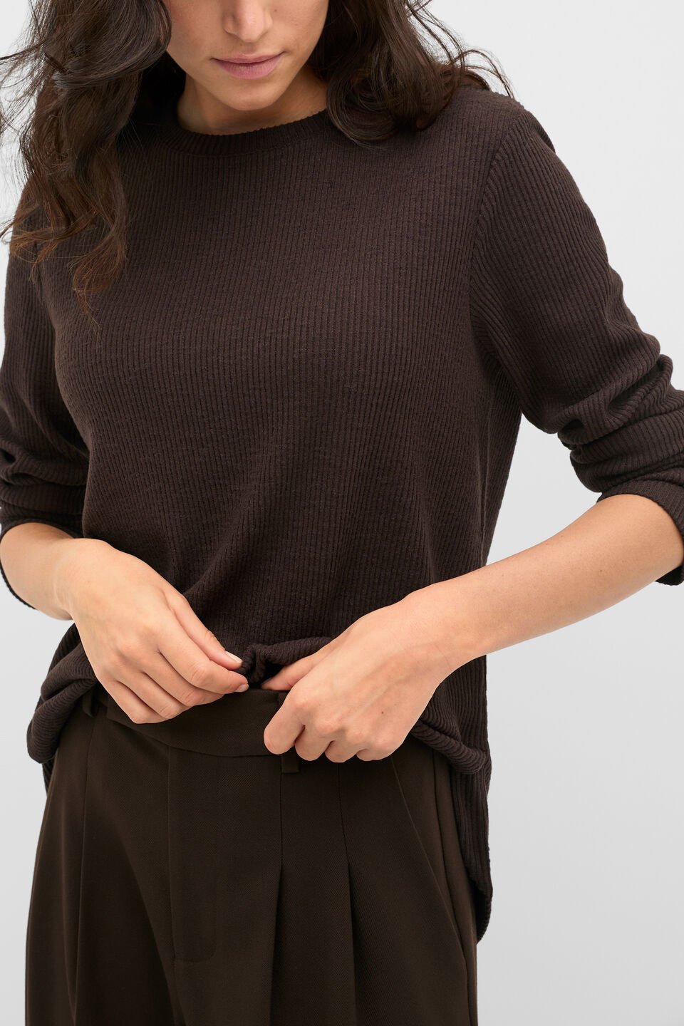Supersoft Rib Relaxed Top  Coffee Bean