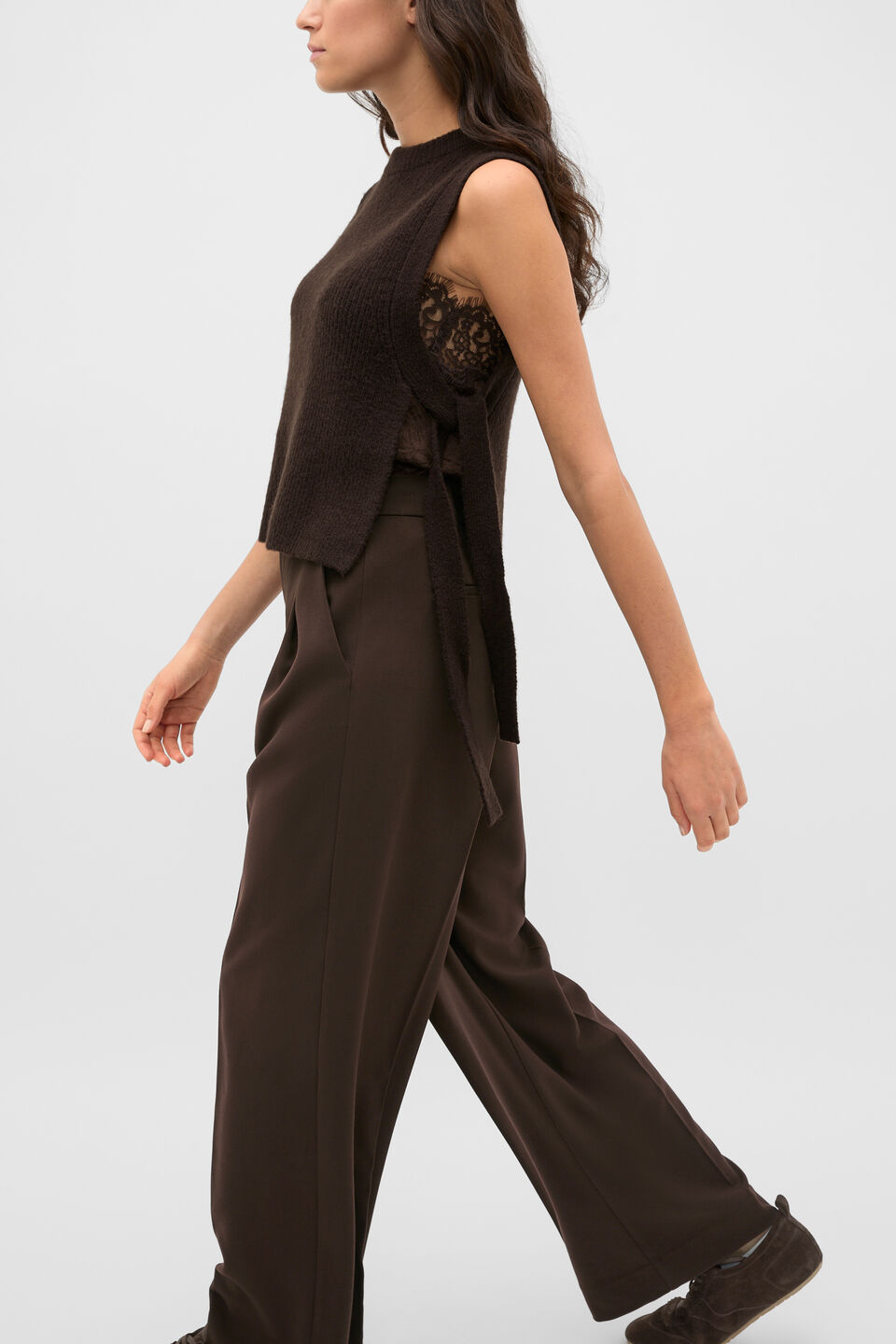 Tie Detail Collar Bib  Coffee Bean