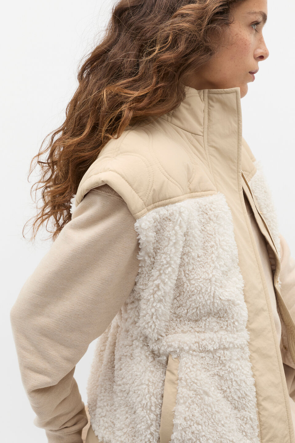 Quilted Teddy Vest  Latte