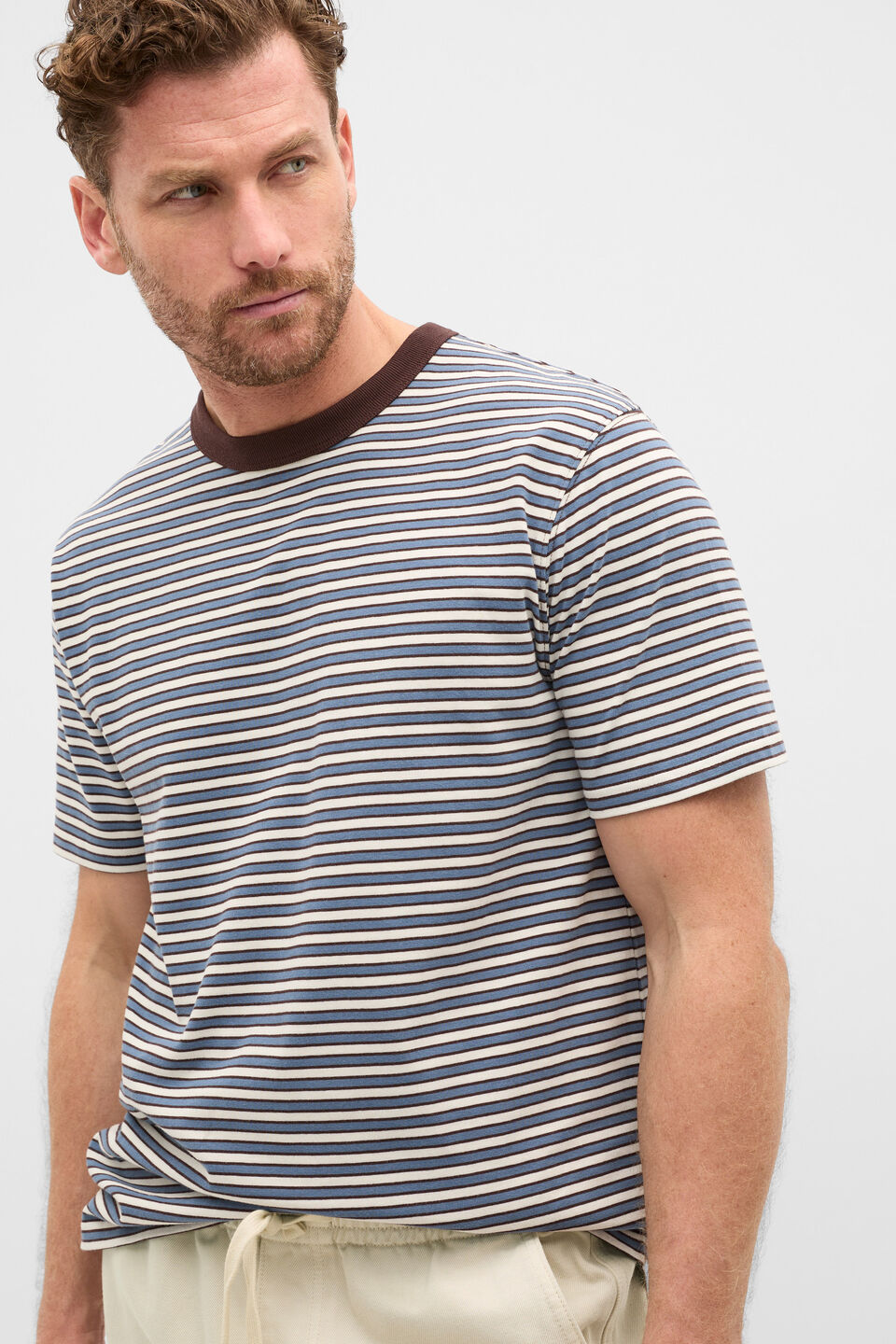 Crew Stripe Tee  Multi Choc Stripe