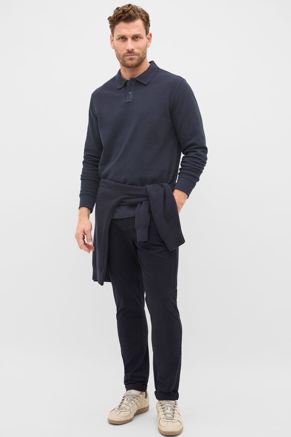 Long Sleeve Pique Polo  Midnight Blue  hi-res