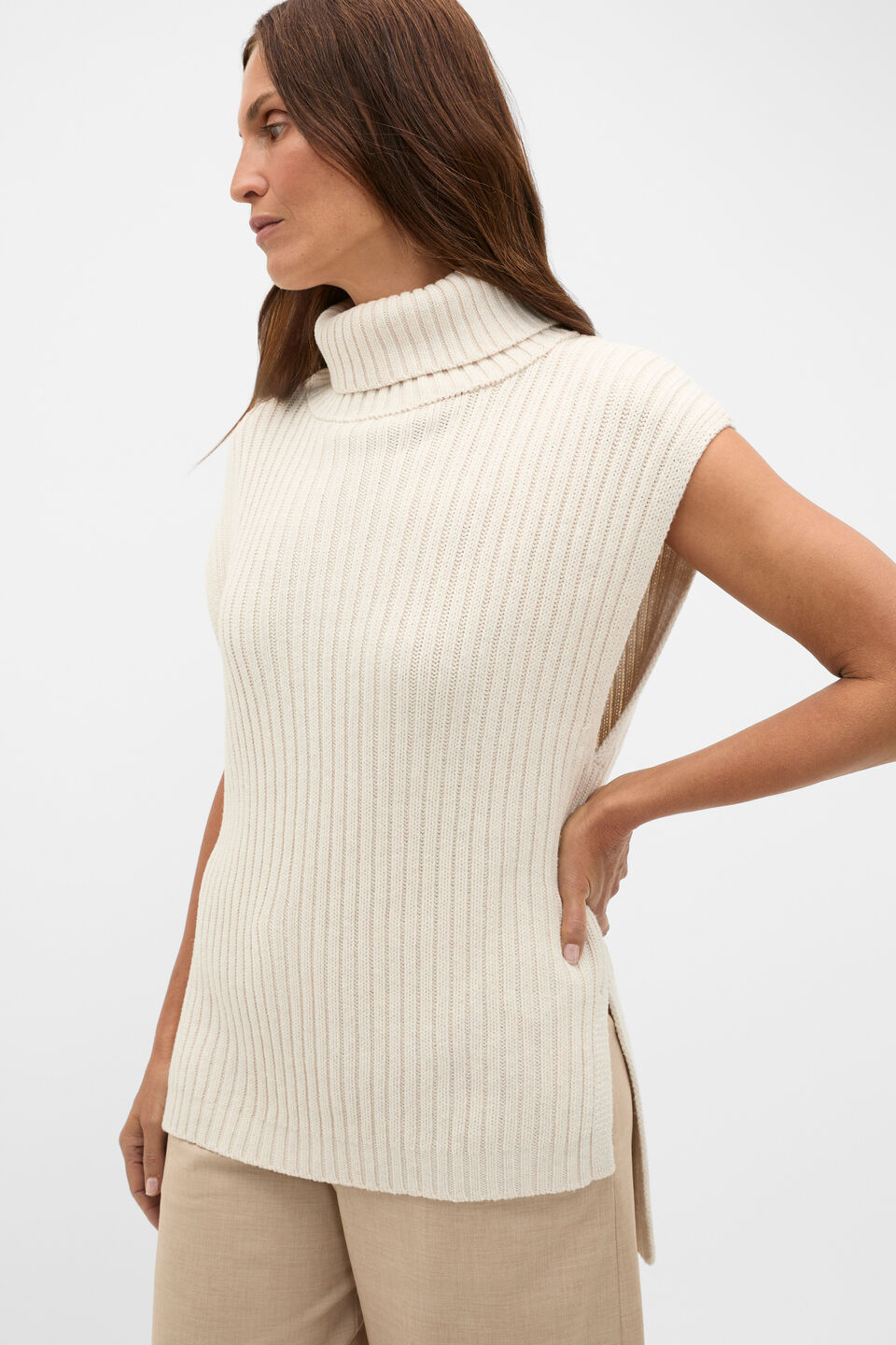 Collar Knit Poncho  Mist