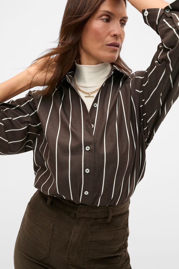 Stripe Cotton Oversized Shirt  Coffee Bean Stripe  hi-res