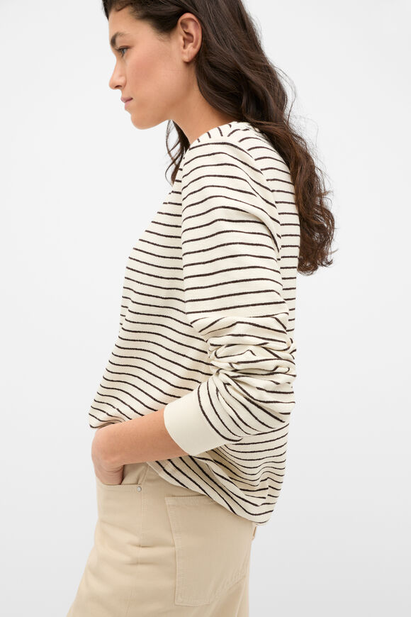 Textured Long Sleeve Relaxed Top  Coffee Bean Stripe  hi-res
