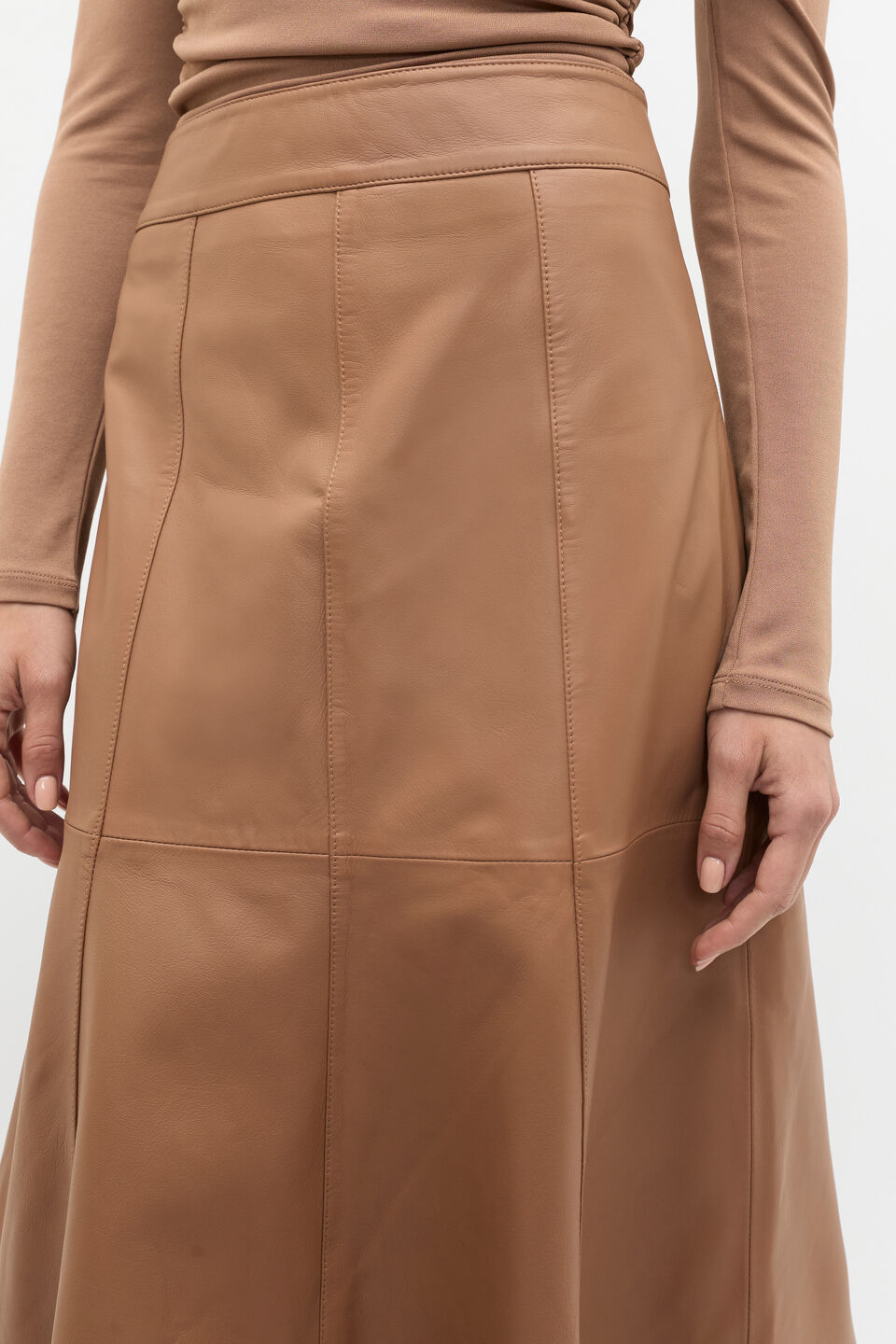 Leather Fit and Flare Skirt  Amaretto