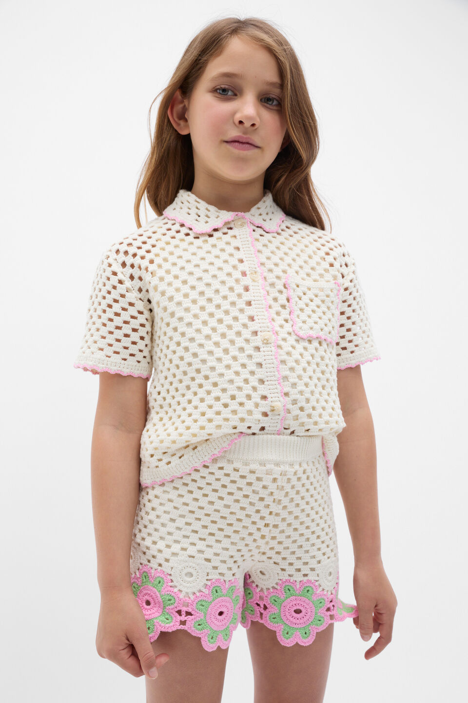 Crochet Button Top  Vintage Cream