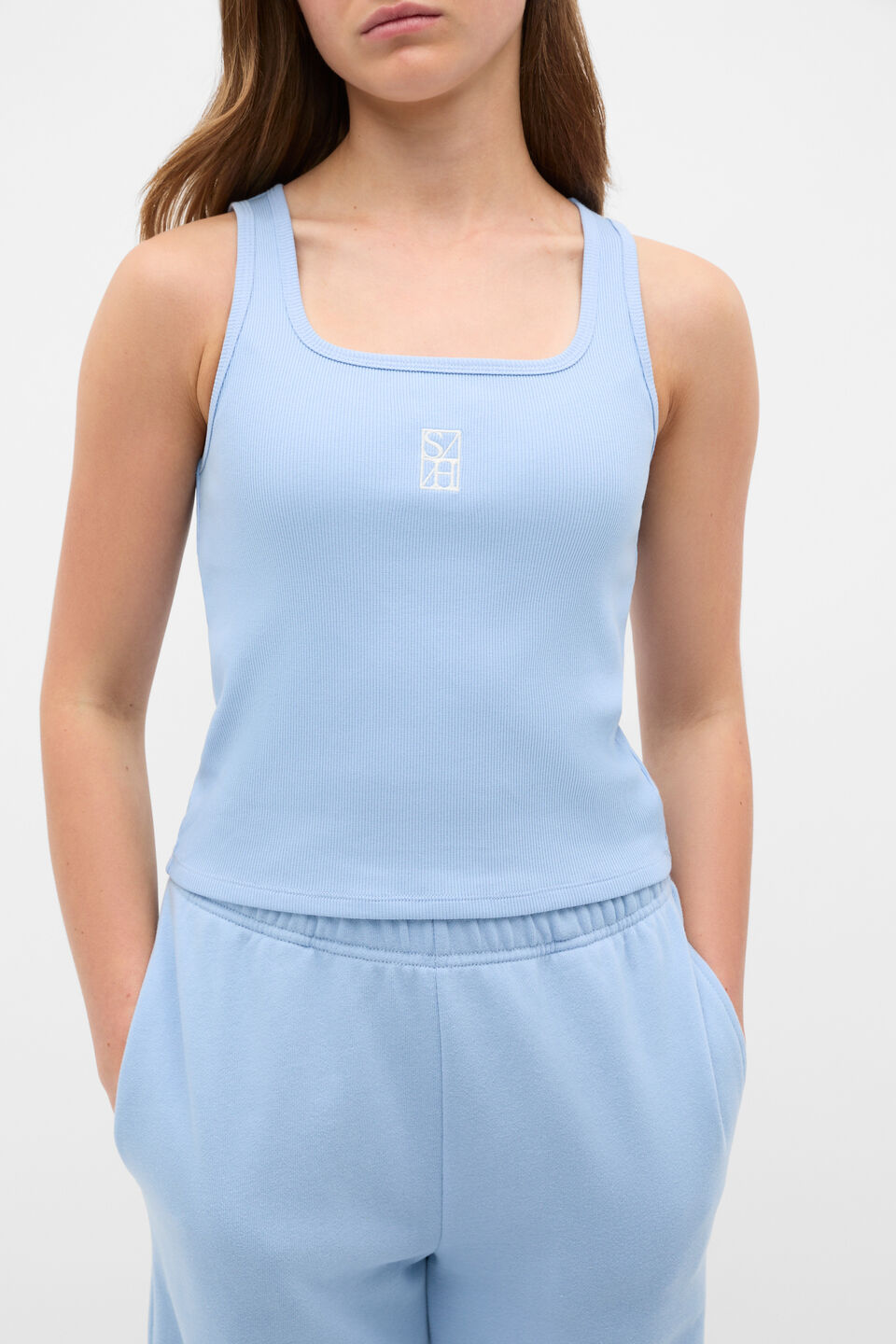 Square Neck Logo Tank  Cloud Blue