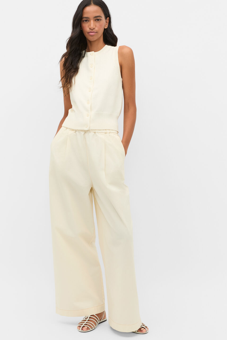 Contrast Stitch Pant  Coconut Cream