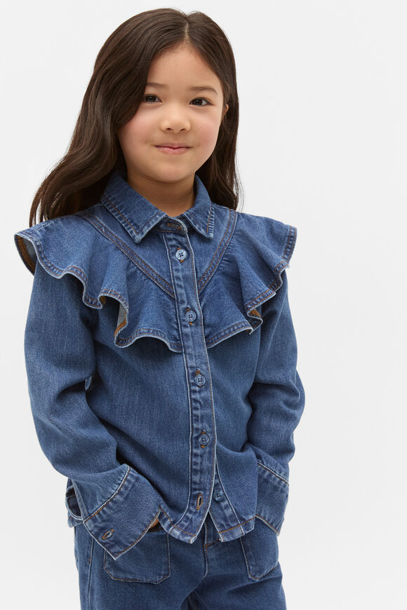 Ruffle Denim Shirt  Indigo  hi-res