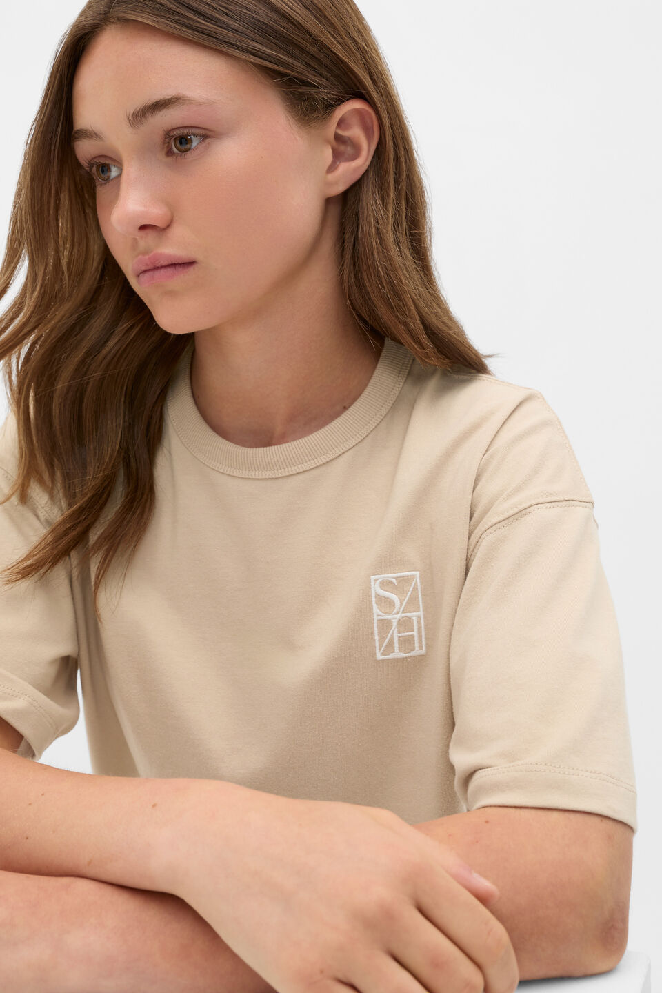 Oversized Logo Tee  Sandstone