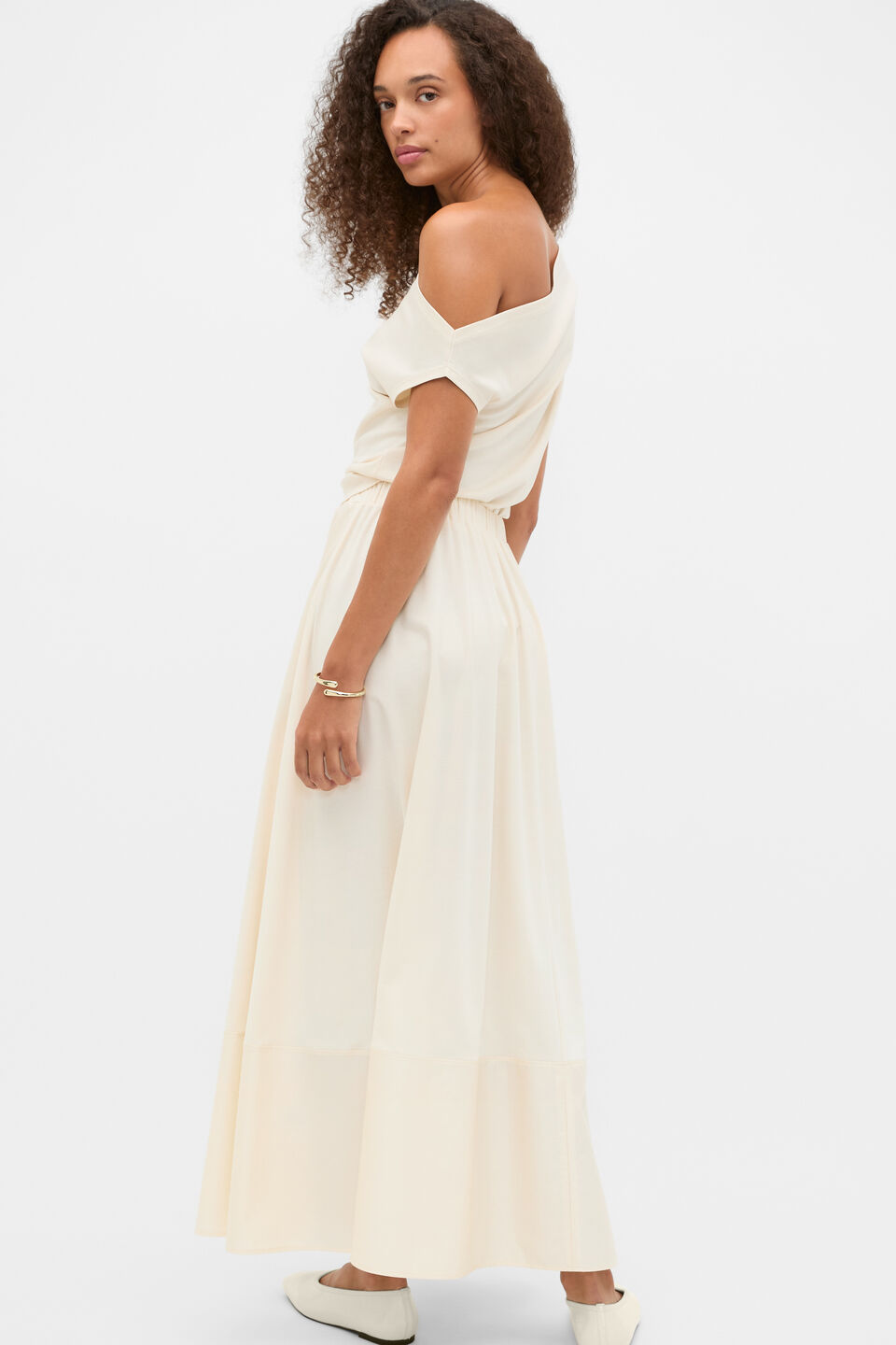 Jersey Spliced Midi Skirt  Coconut Cream