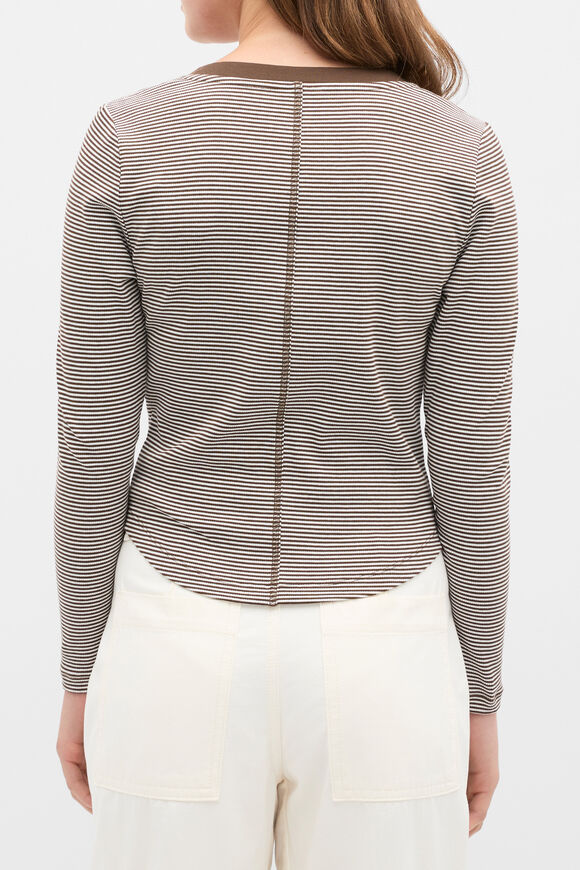 Placket Rib Stripe Tee  Chocolate  hi-res