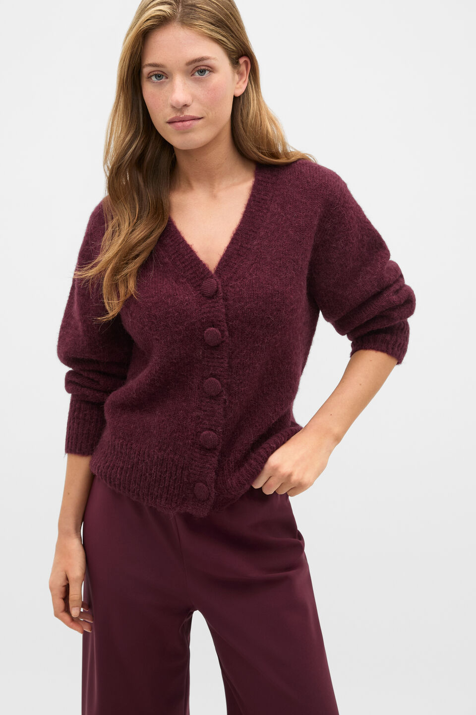 Lofty Relaxed Cardigan  Plum Red